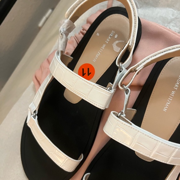 NEW Stuart Weitzman white and black leather croc sandals - Picture 4 of 12